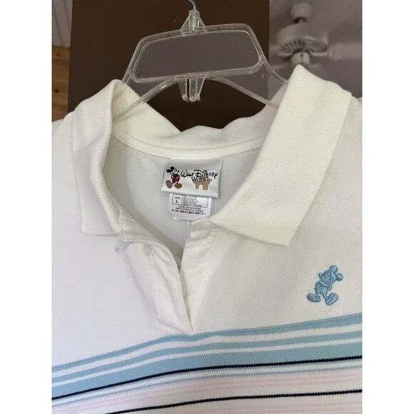 Disney Shirt Women L Sleeveless White Blue Stripe Cotton Mickey Mouse Brand New! - Picture 7 of 8